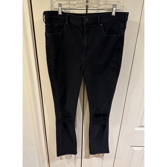 EXPRESS Black Super High Rise Slim Straight Ripped Knee Distressed Jeans 14 - Picture 4 of 12